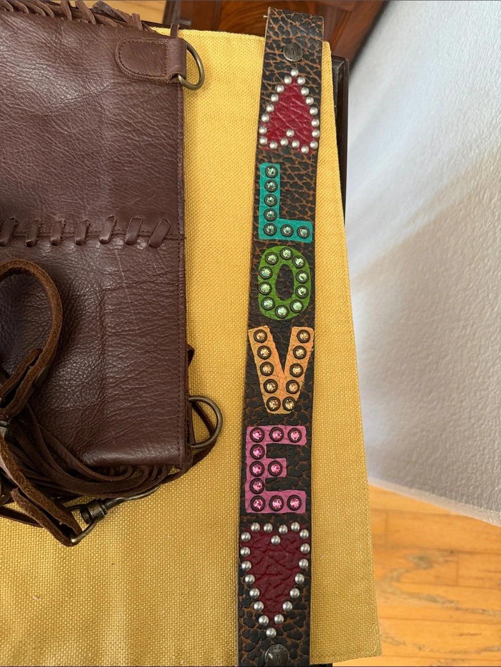 Brown Leather Fringe Hobo Shoulder Bag with Decorative Strap